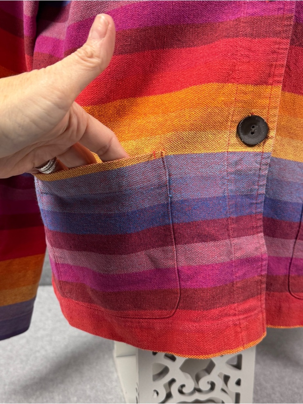Coldwater Creek Size Small Cotton Linen Blend Striped Multicolor Women’s Jacket - Picture 3 of 14